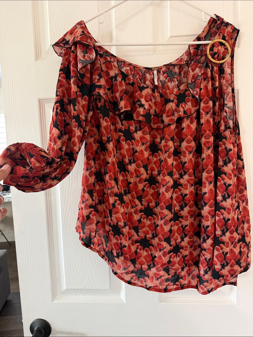 Free People Orange-Red Floral Blouse